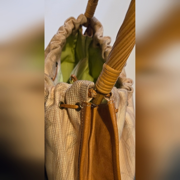 Tommy Bahama summer beach bag handbag 4 pocket purse palm trees wood handle tote - Picture 4 of 11